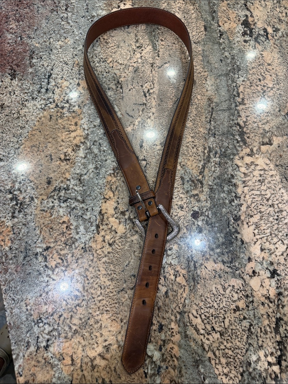 Ariat Brown Leather Western-Style Belt with Silver Buckle